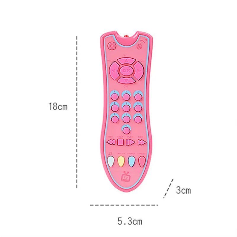 Pink toy remote control shown with size measurements for babys learning toy set pretend play.
