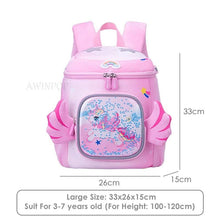 Pink Unicorn Backpack cartoon kids school bag with dimensions for kindergarten packing and everyday toddler use.