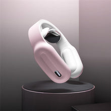 Pink and white electric neck massager on display for choosing a compact device for daily muscle relief.