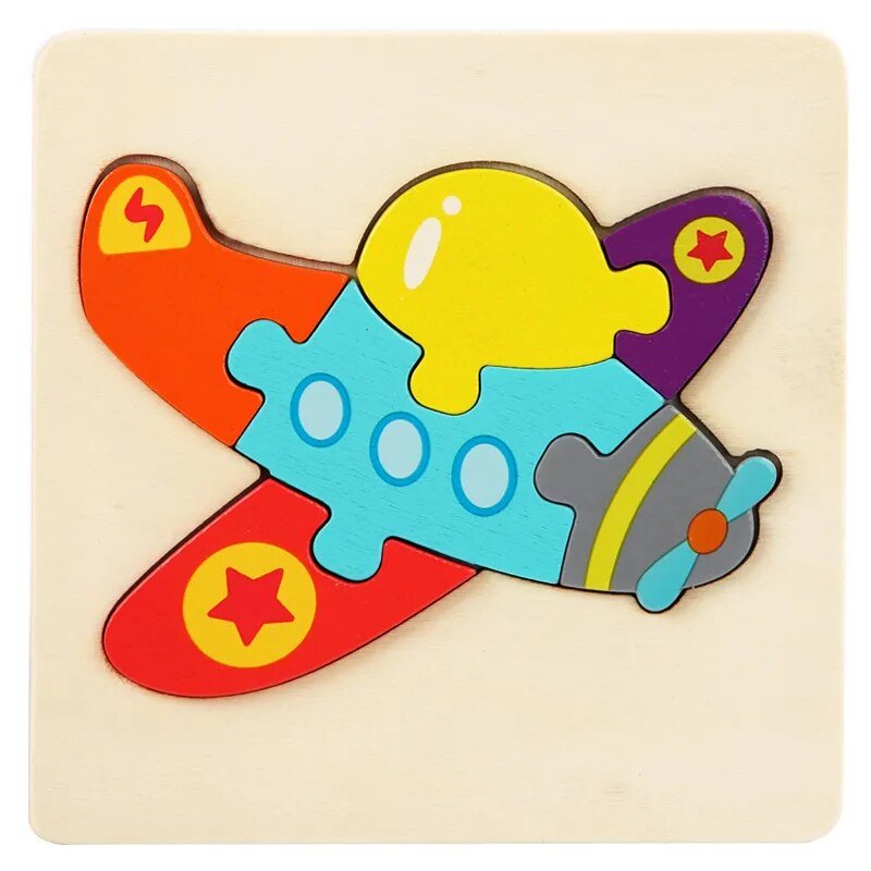 Colorful airplane-shaped wooden puzzle.