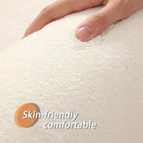 Close-up of a hand touching soft fabric with 'Skin-friendly comfortable' text.