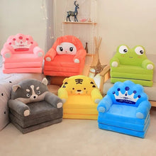 Full set of plush stuffed animal baby support seats displayed together for nursery seating options.