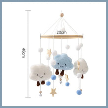 Plush cloud and star baby crib mobile with measurements, a felt hanging set for calm nursery decor and nap time.