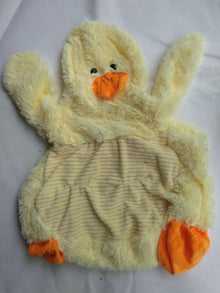 Plush duck baby seat sofa with orange feet and beak, a soft animal chair for toddler seating and playroom decor.