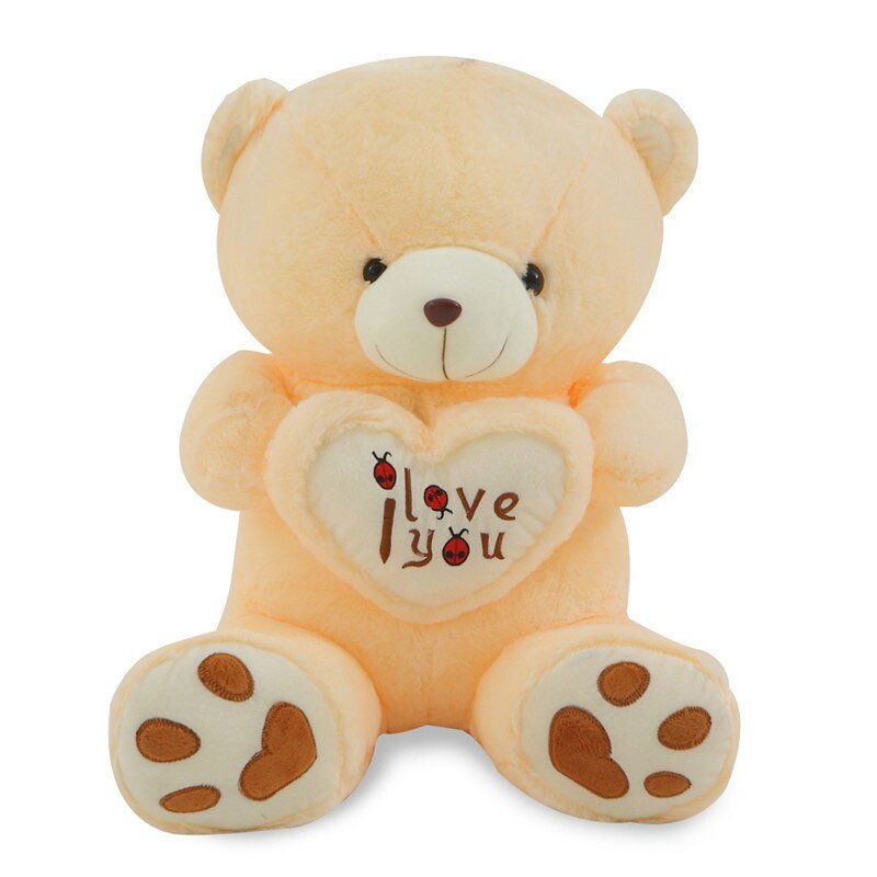 Front view of the plush I Love You bear soft toy, made for hugging, comfort and thoughtful romantic gifting.