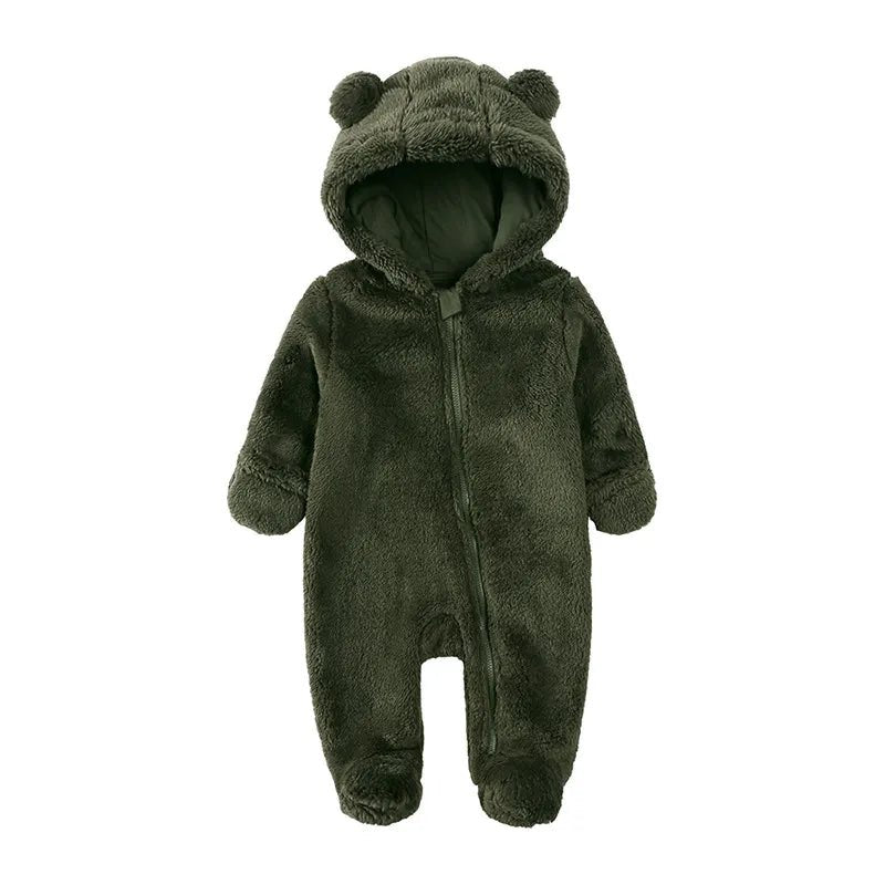 Green baby onesie with bear ears and feet 