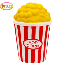 Popcorn squishy toy for pretend movie-night snack play and gentle stress-relieving squeezes.