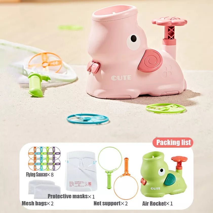 Pink and green children's toy with packaging list. (option 2)