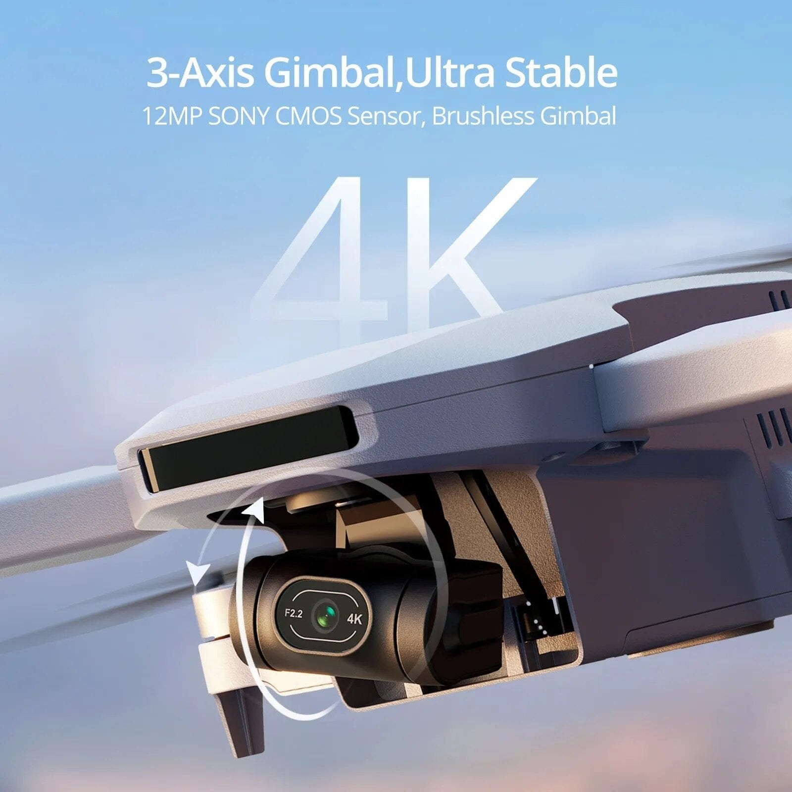Potensic ATOM Mini Drone 3-axis gimbal camera detail for smooth stabilised 4K aerial video on trips and outdoor shoots.