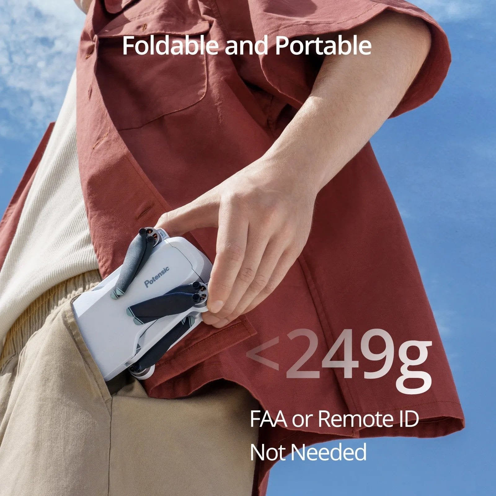 Potensic ATOM Mini Drone foldable quadcopter under 249g for portable travel flying and registration free outdoor use.