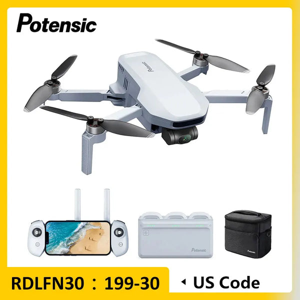 Potensic C0 ATOM mini drone with 3-axis 4K camera shown with accessories for portable aerial photography.