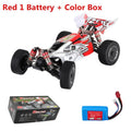 Powerful 4WD RC crawler toy with a single red battery for quick backyard racing sessions.