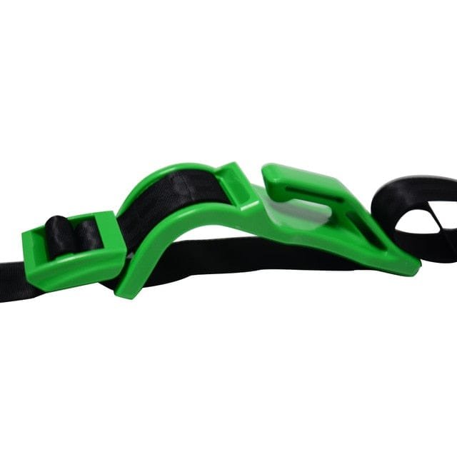 Pregnant Car Seat Belt Adjuster green and black strap with clip for repositioning the belt below the bump on car journeys.