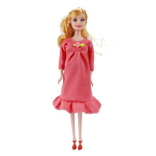 Pregnant suit mom doll in a pink dress for standing display, role-play and childrens storytelling.