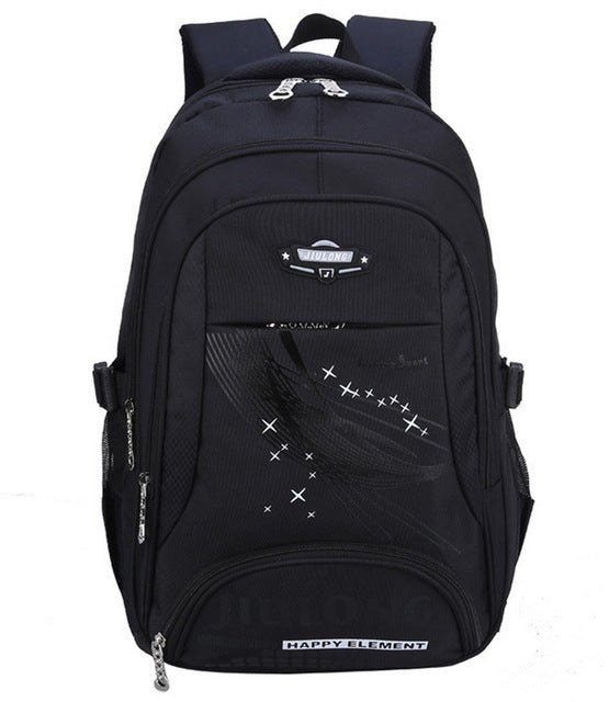 Black backpack with visible branding 