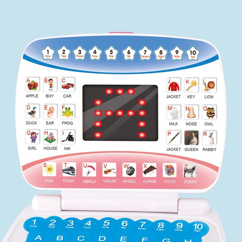 Preschool Electronic Learning Laptop toy showing letters and numbers for early childhood education play.