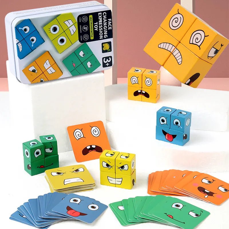 Set of colorful expression cubes and cards.