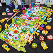 Montessori wooden math puzzle for preschool use with colorful numbers and letters for classroom learning centers.