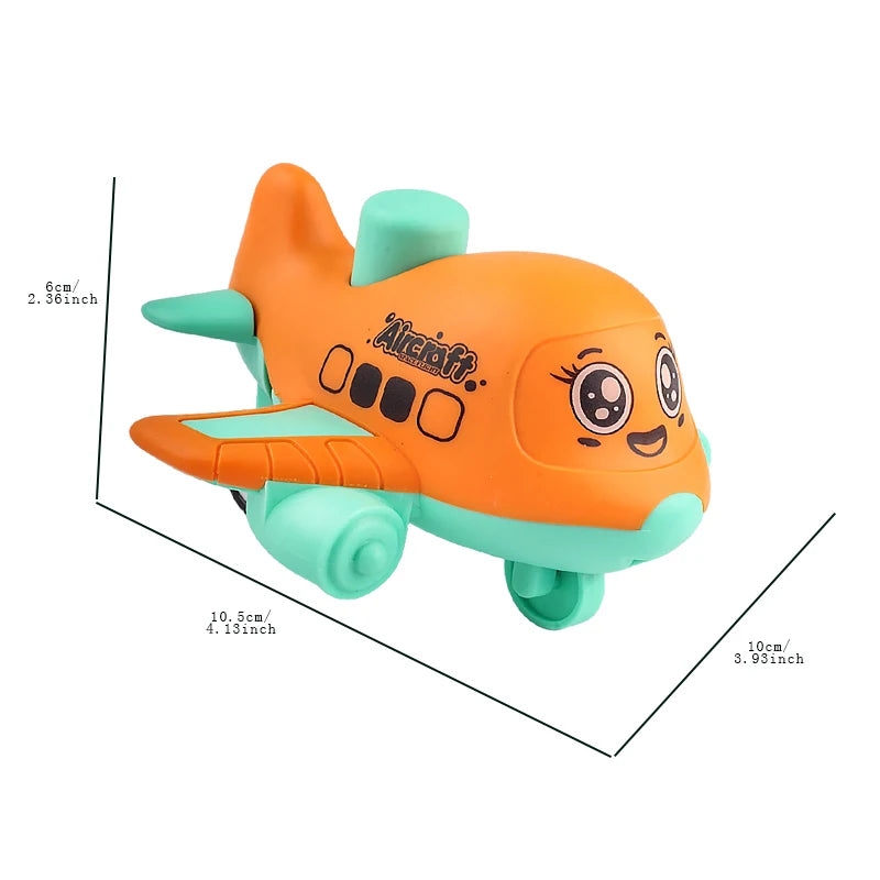 Orange cartoon aircraft toy with size dimensions of 10.3 cm long, 10 cm wide and 6 cm tall