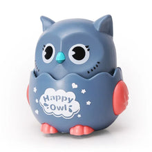 Grey-blue Happy Owl toy with coral wings on a white background