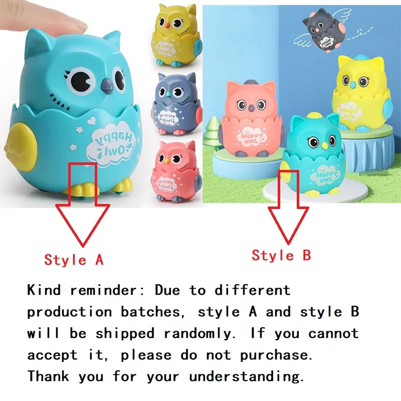 Owl toys in two styles labeled Style A and Style B with a note that styles ship randomly