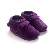 PU suede leather newborn baby moccasin shoes interior lining view showing soft comfort for daily wear.
