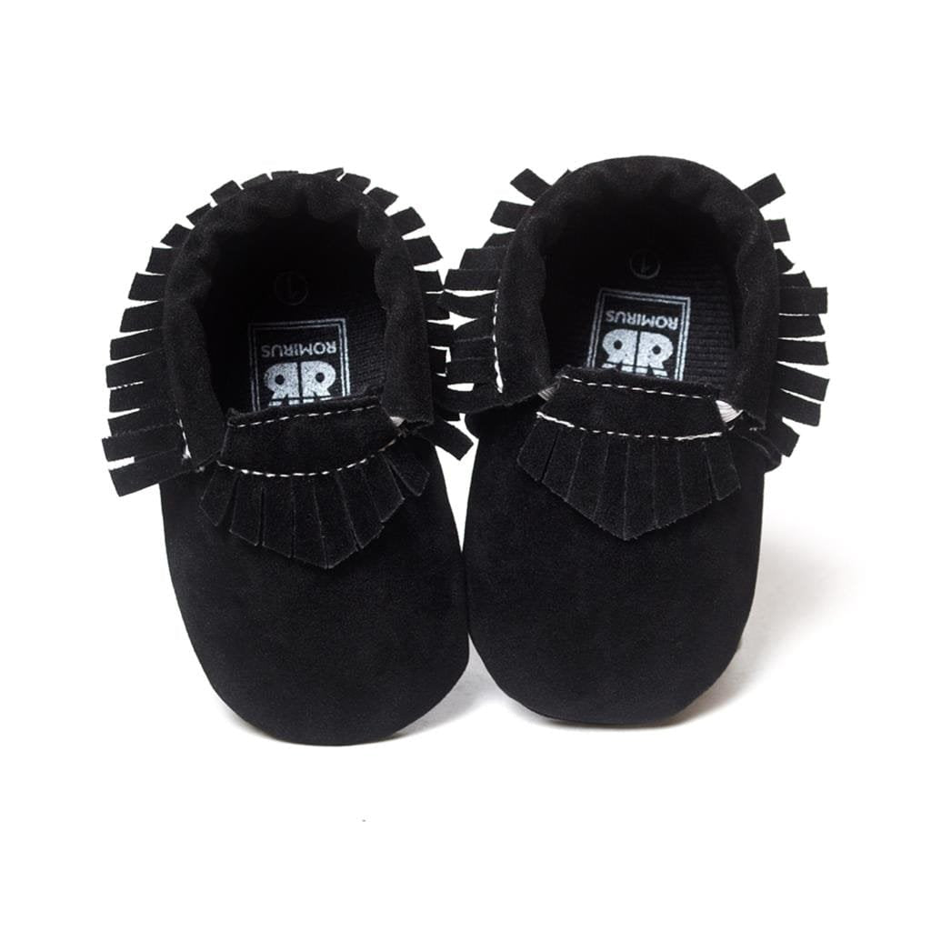 PU suede leather newborn baby moccasin shoes styled as a keepsake gift for newborn milestones.