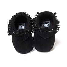 PU suede leather newborn baby moccasin shoes styled as a keepsake gift for newborn milestones.