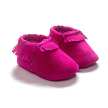 PU suede leather newborn baby moccasin shoes sole grip view for safe first steps and crawling.