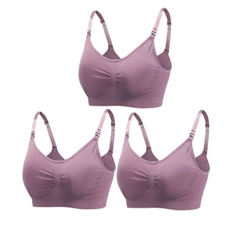 3pc Maternity Nursing Bra Set, Purple soft stretch design, for postpartum nursing and breastfeeding support.