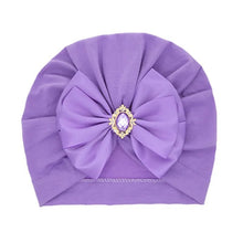 Purple bowknot baby turban with decorative centre for photo days, outings, and soft everyday head coverage.