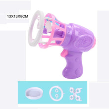 Purple high output bubble gun with mini fan for parties, playdates, and summer garden fun.