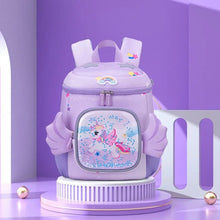Pink Unicorn Backpack in purple kawaii variant, a kids schoolbag for kindergarten, nursery, and weekend day trips.
