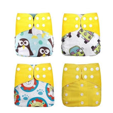 Four colorful baby diapers with cartoon designs (option 2)