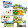 Quiet Busy Book Montessori activity book set with animal, vegetable, and car themes for early toddler learning and quiet play.