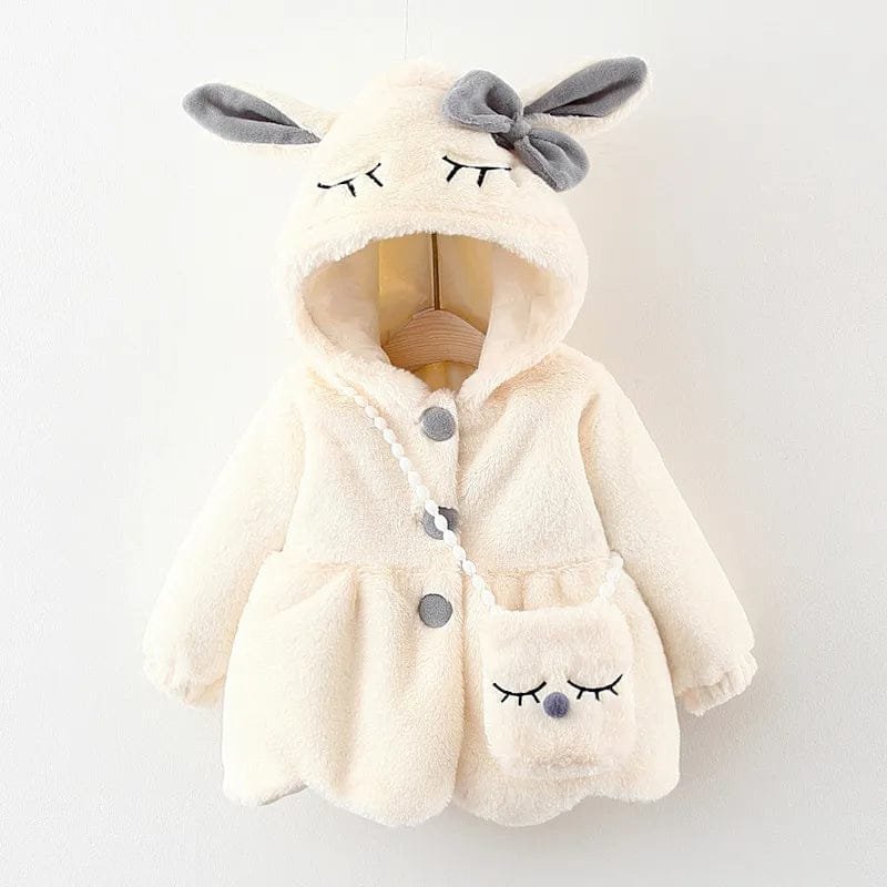 Rabbit Ears Jacket cream hooded coat with animal ear hood for toddler winter dressing and festive photo days.