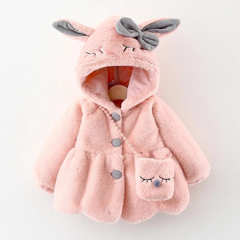 Rabbit Ears Jacket with bunny face hood detail, a warm toddler coat for winter outings and playground days.