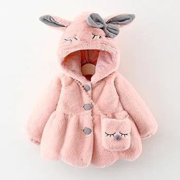 Rabbit Ears Jacket pink bunny hooded coat for girls winter outfits, birthday photos, and everyday cold weather wear.
