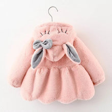 Rabbit Ears Jacket pink hooded winter coat for toddlers, ideal for cold weather walks and nursery drop-offs.
