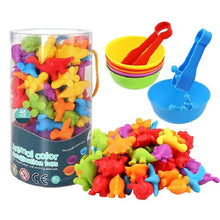 Rainbow Animal Matching Game full set with storage tube for tidy Montessori colour sorting play at home or nursery.