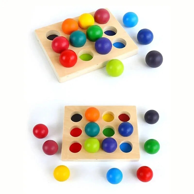 Rainbow Ball and Cups wooden puzzle board for colour matching activities and preschool concentration practice.