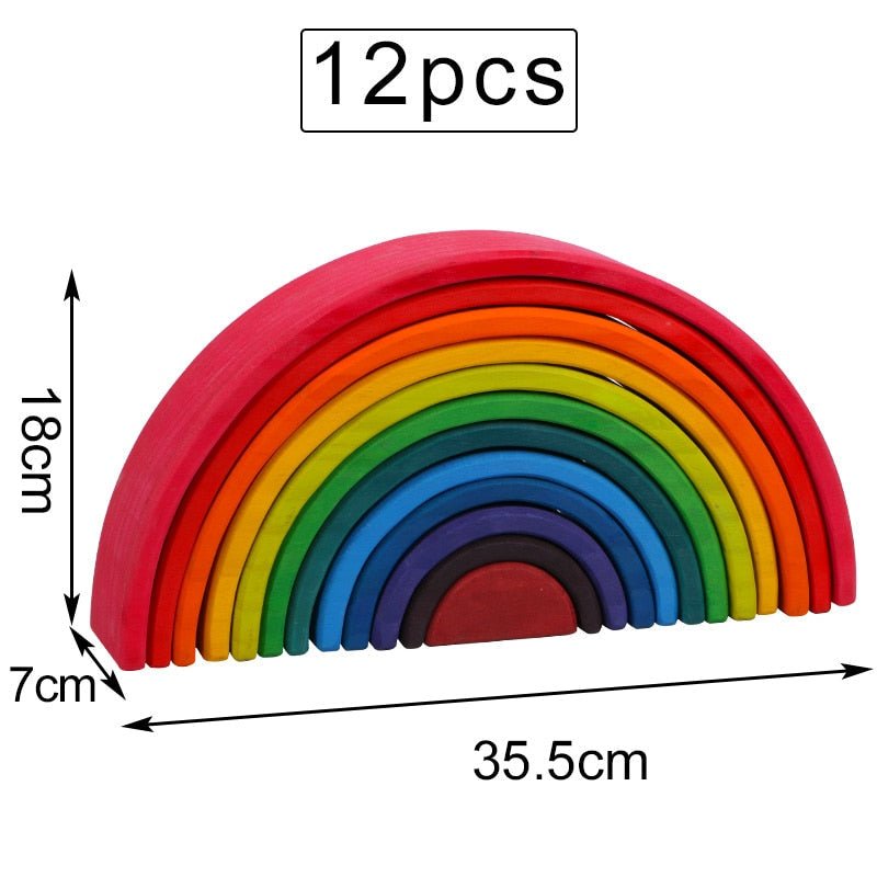 Set of 12 wooden rainbow toys with measurements. (option 2)