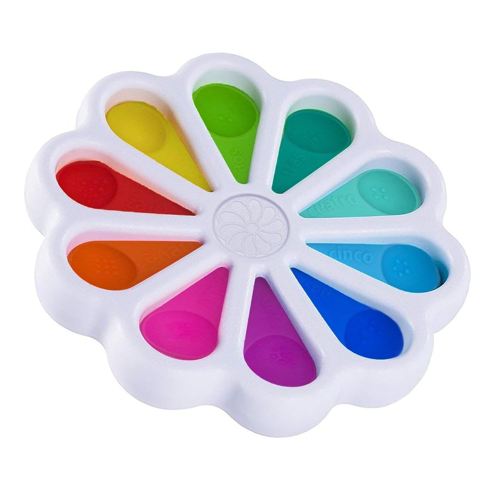 Rainbow push pop bubble sensory toy in an ice cube tray shape for playful stress relief.