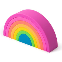 Rainbow Silicone Baby Blocks with pink arch close-up for colour learning, stacking games, and gentle sensory play.