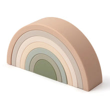 Rainbow Silicone Blocks baby toy nested arch stack for size ordering practice and compact nursery storage.