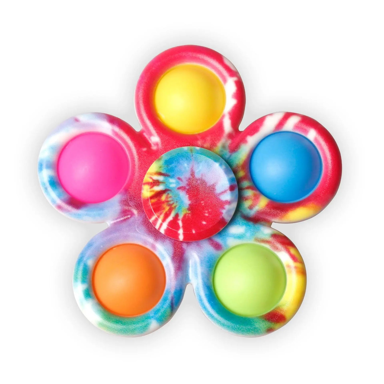 Rainbow Tie Dye Pop Fidget Spinner handheld sensory toy for stress relief, anxiety relief, and calming play.