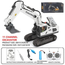 RC Excavator Dumper boxed set with accessories for gift-ready construction toy play and beginner remote control practice.