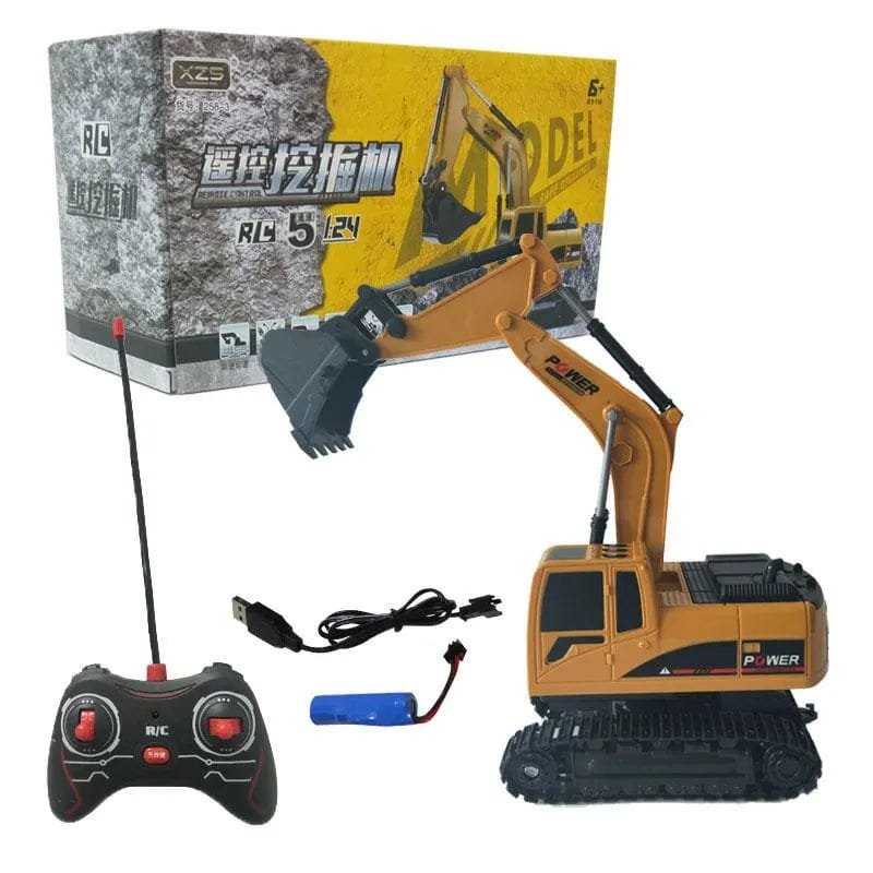 RC Excavator Dumper digger starter kit with remote and power cable for easy setup and long construction play sessions.