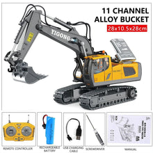 RC Excavator Dumper digger with full accessory layout for dirt hauling play and realistic building site role play.