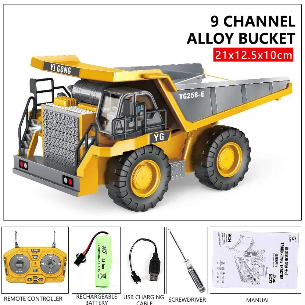 RC Excavator Dumper dump truck rechargeable play kit for repeat construction sessions without buying extra batteries.